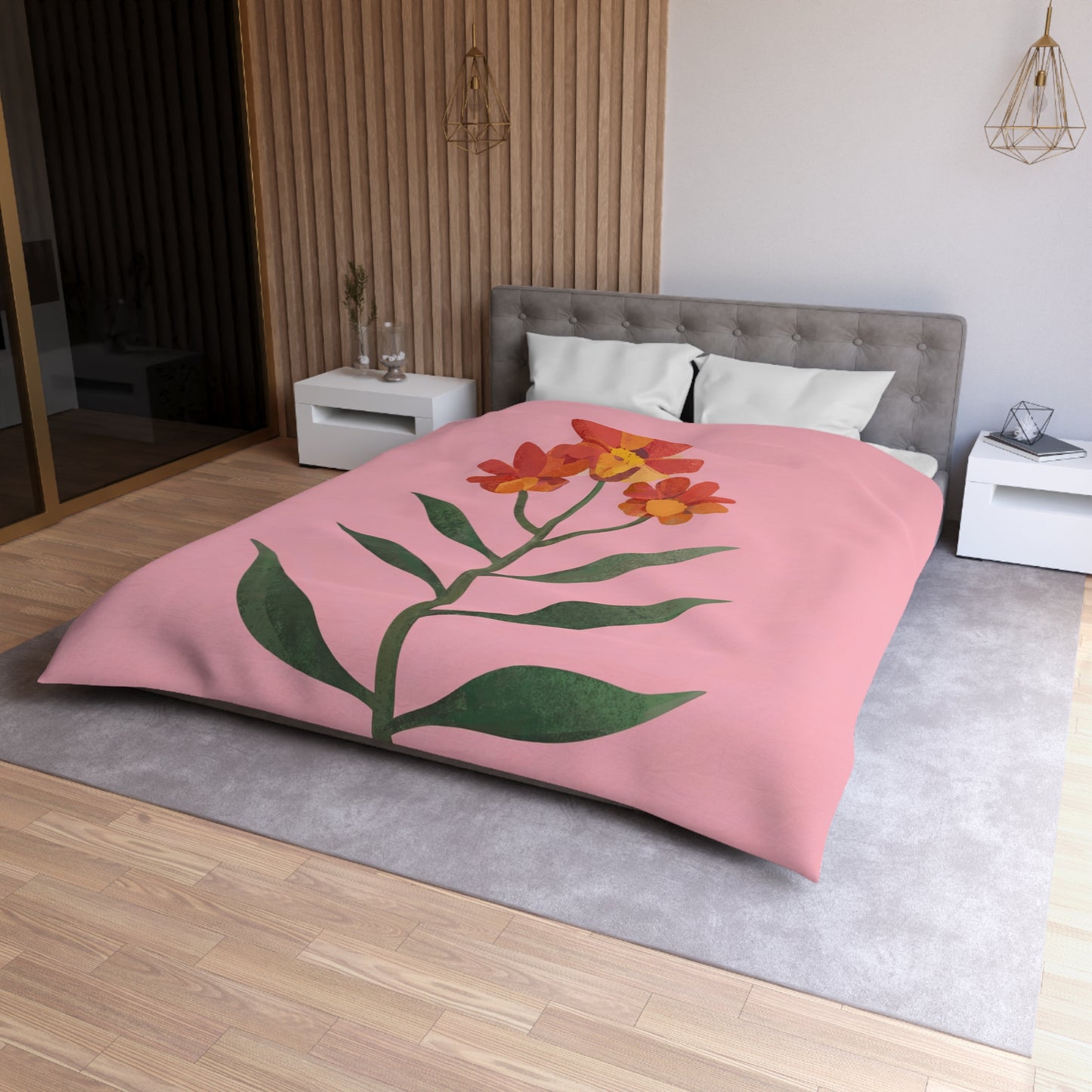 Coral Stem Microfiber Duvet Cover