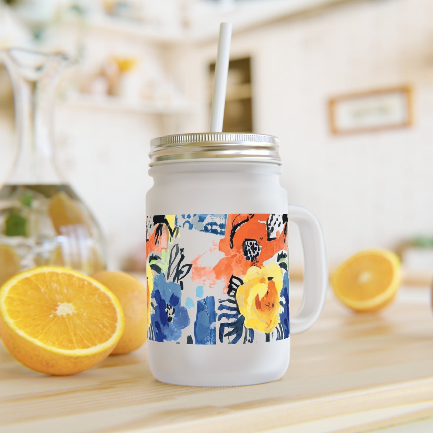Abstract Flora Mason Jar Tumbler