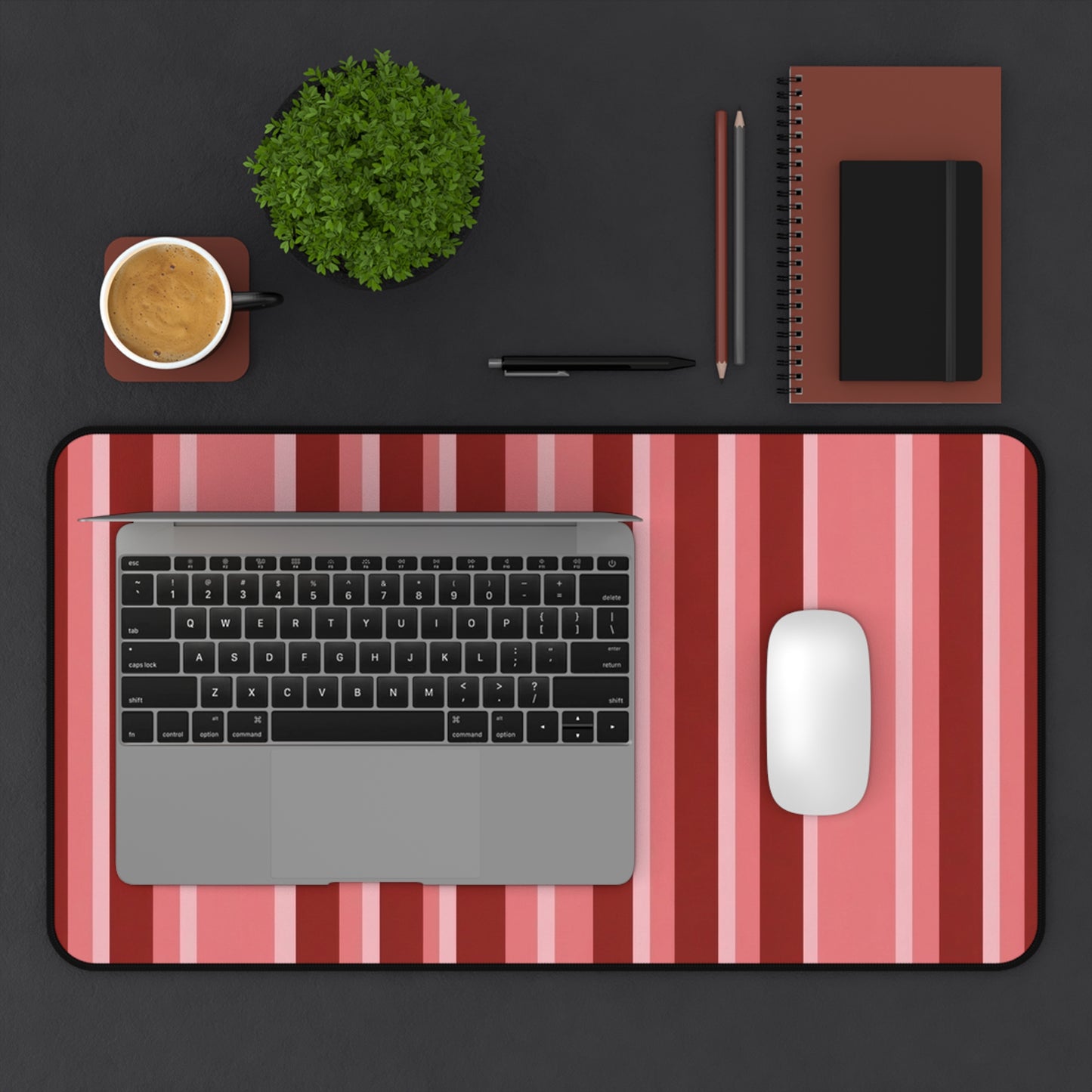 Raspberry Pinstripe Desk Mat