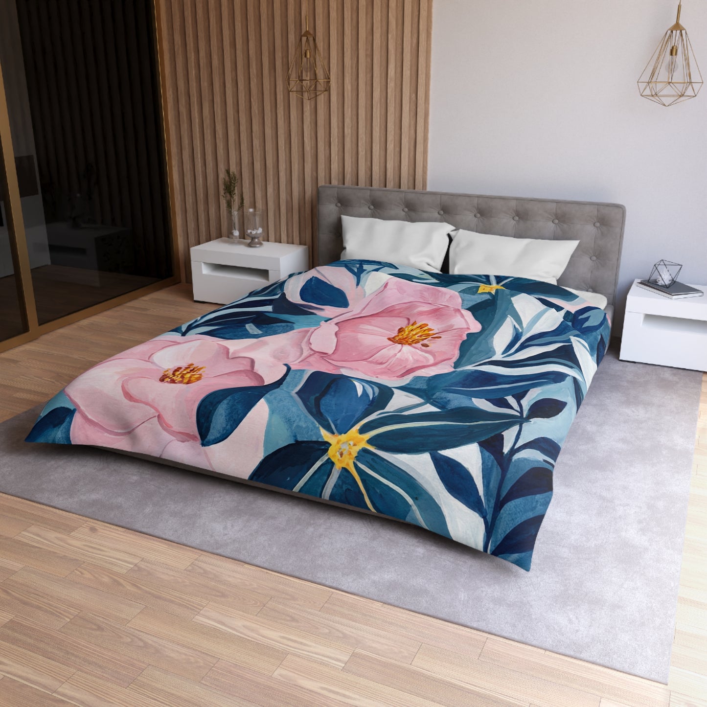 Moonlit Peonies Microfiber Duvet Cover