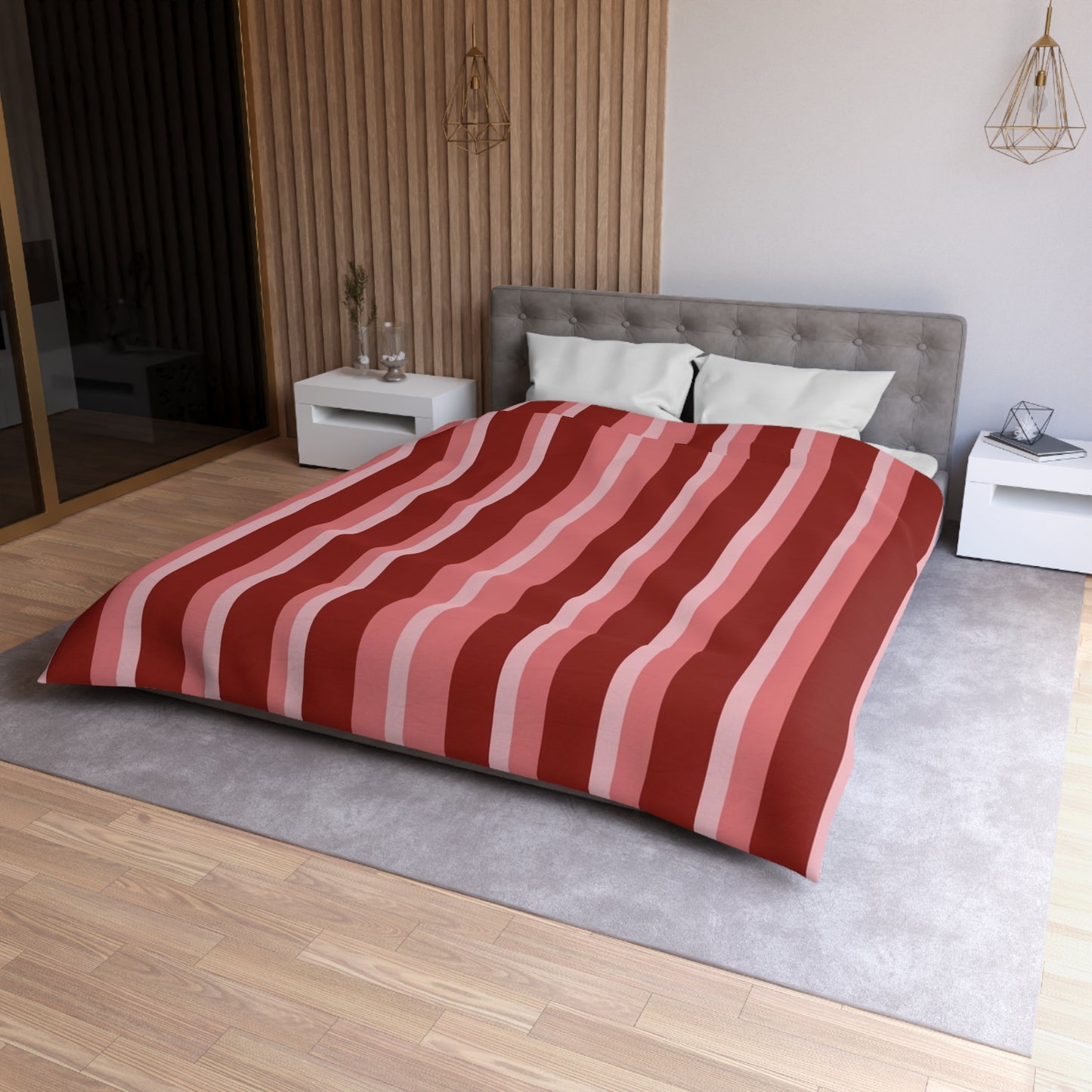 Raspberry Pinstripe Microfiber Duvet Cover