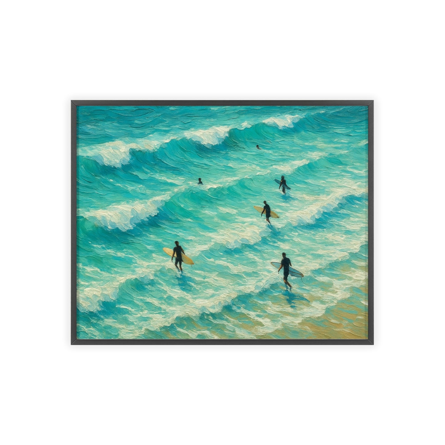 Ocean Wave Surfers Wood Framed Posters