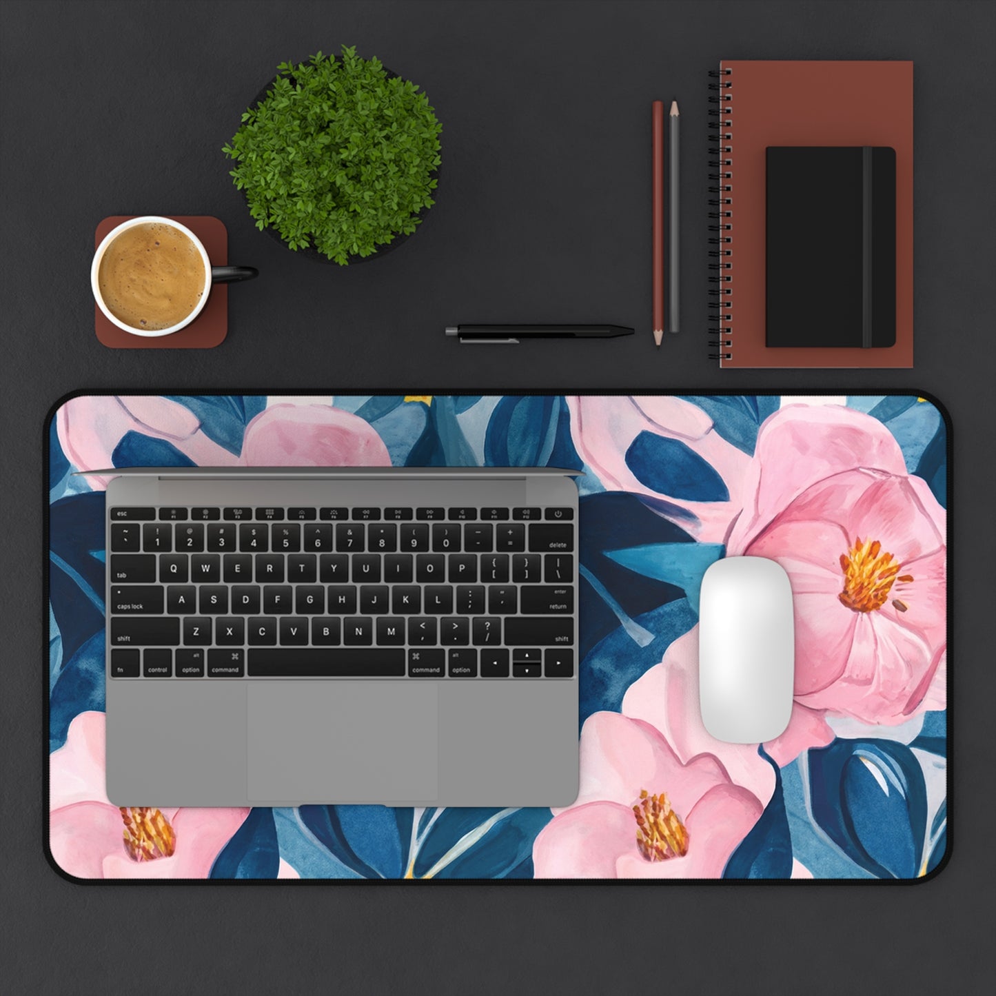Moonlit Peonies Desk Mat