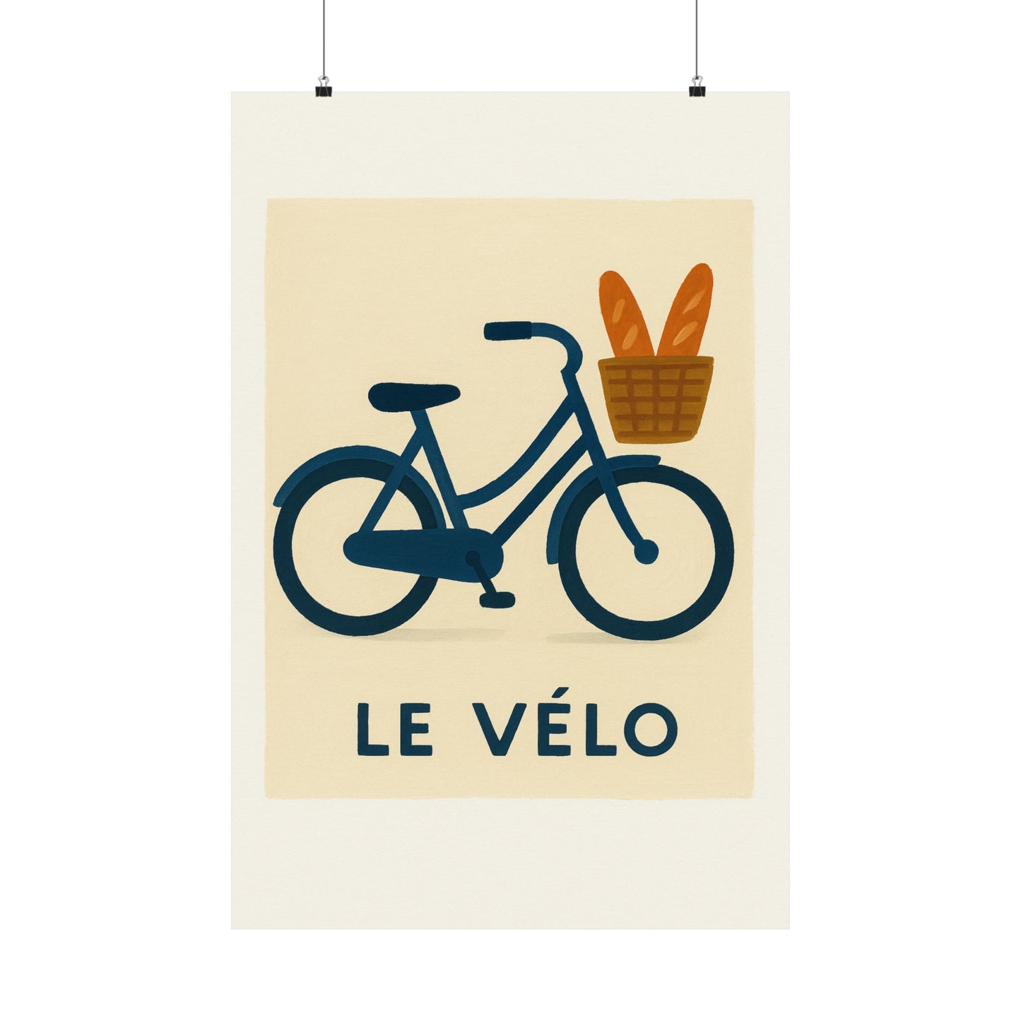 Navy Bicycle With Basket Art Poster
