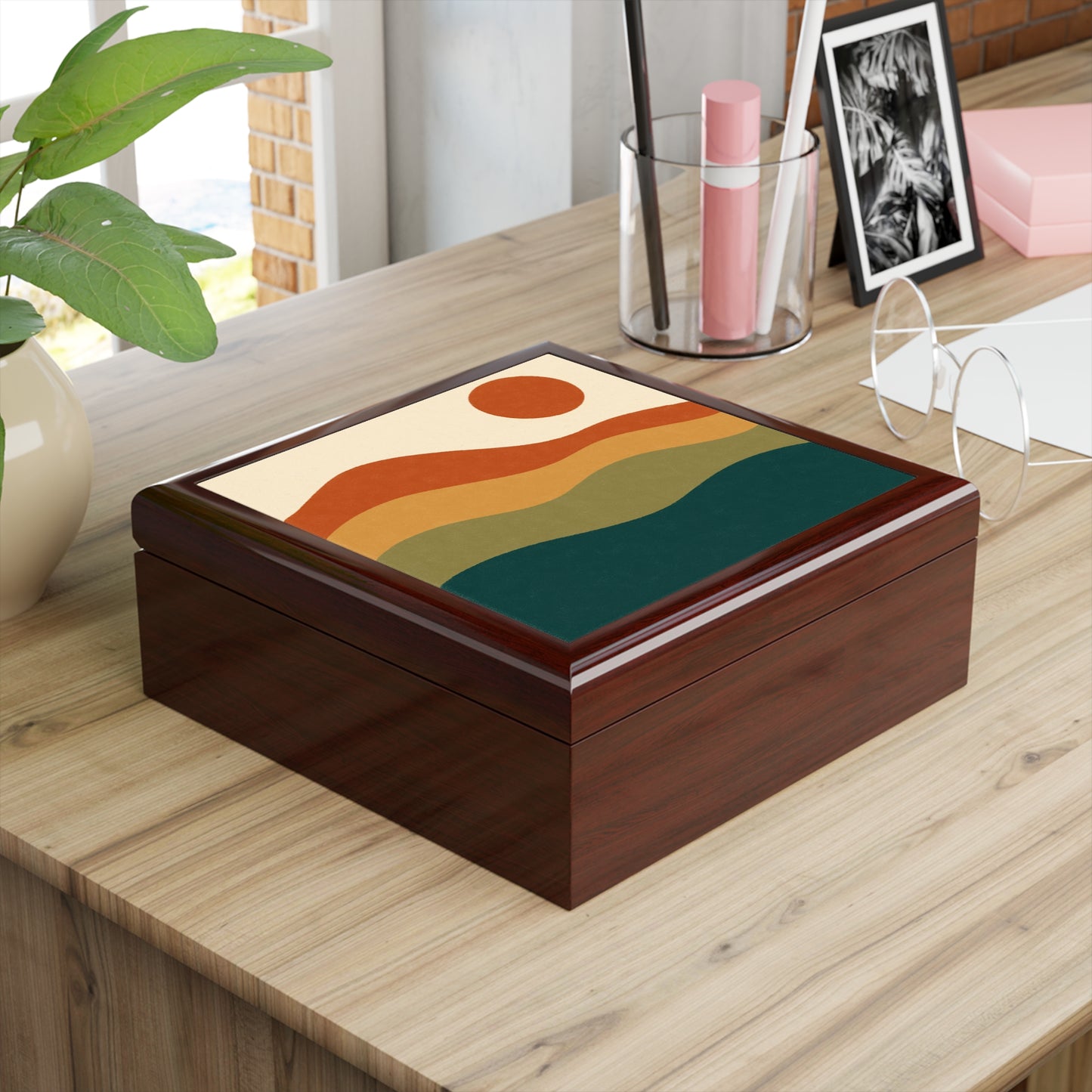 Abstract Desert Bands Jewelry Box — Square