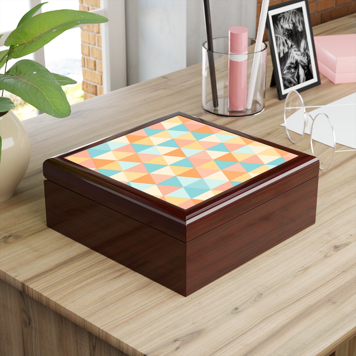 Geometric Pastel Triangles Jewelry Box