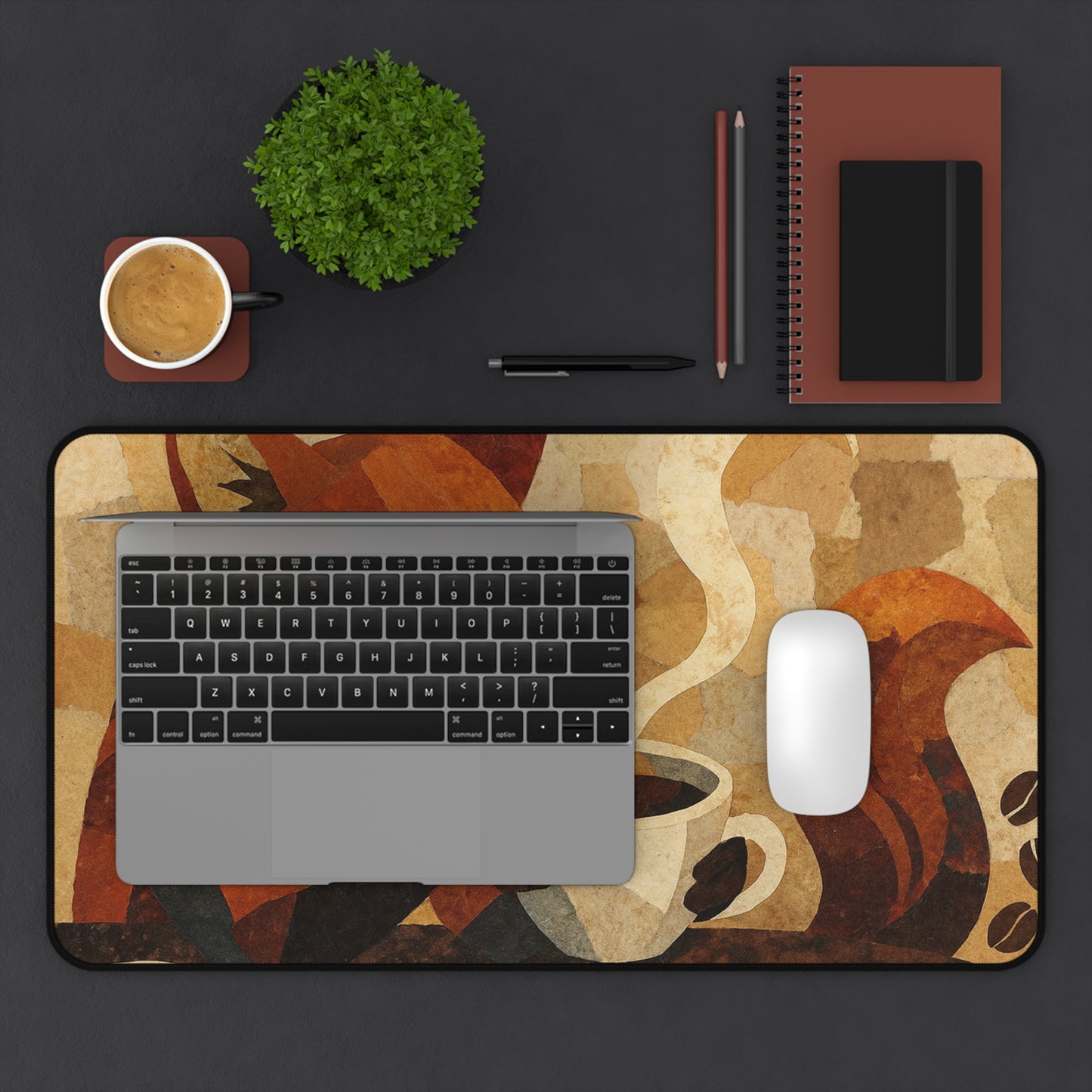 Fox And Coffee Collage Desk Mat
