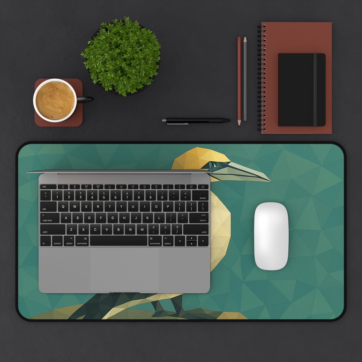 Geometric Bird Art Desk Mat
