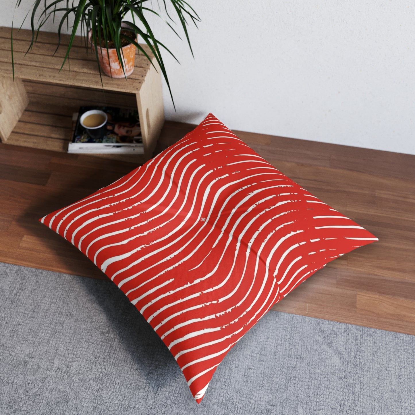 Scarlet Tide Square Tufted Floor Pillow