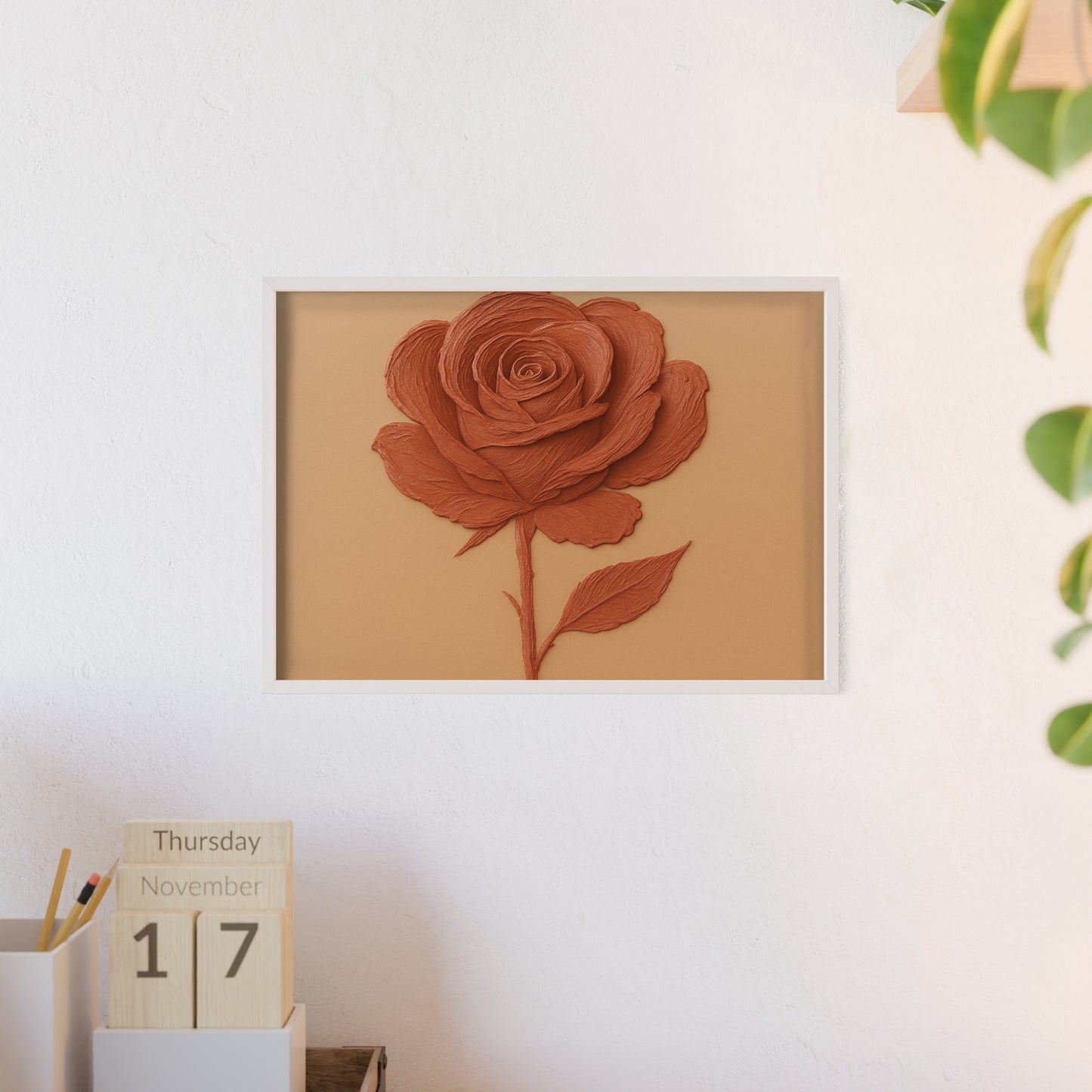 Textured Rose Sculpture Wood Framed Posters