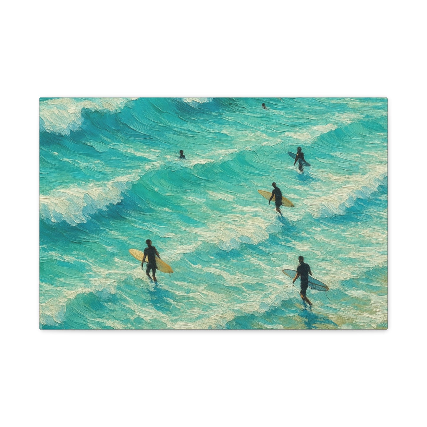Ocean Wave Surfers Stretched Canvas Wall Art