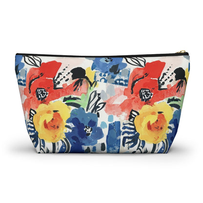 Abstract Flora Accessory Pouch with T-bottom