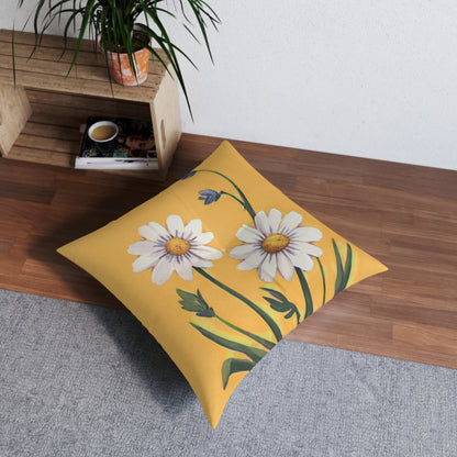 Spring Daisies Square Tufted Floor Pillow