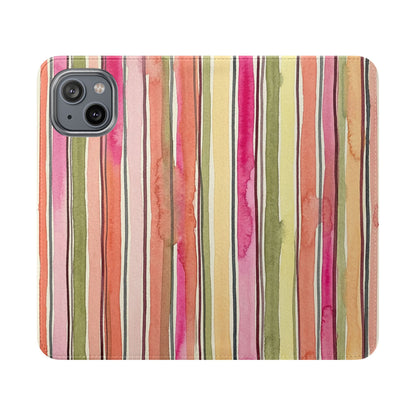 Summer Stripe Vegan Leather Flip Case