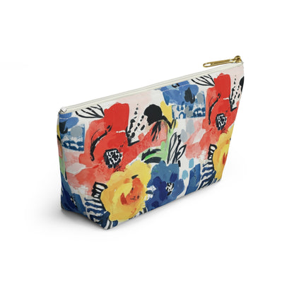 Abstract Flora Accessory Pouch with T-bottom