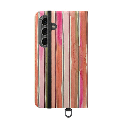 Summer Stripe Vegan Leather Flip Case