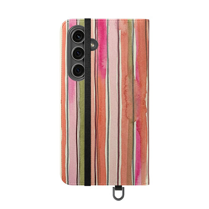 Summer Stripe Vegan Leather Flip Case