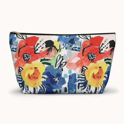Abstract Flora Accessory Pouch with T-bottom