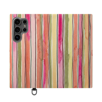 Summer Stripe Vegan Leather Flip Case