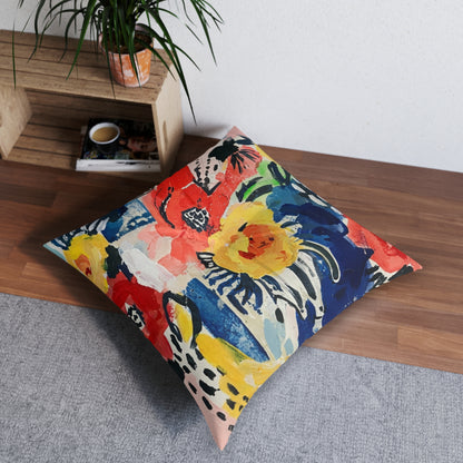 Abstract Flora Square Tufted Floor Pillow