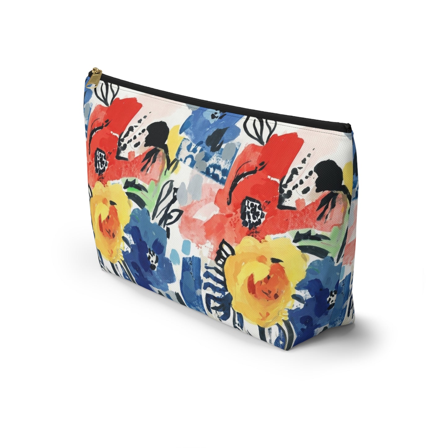 Abstract Flora Accessory Pouch with T-bottom