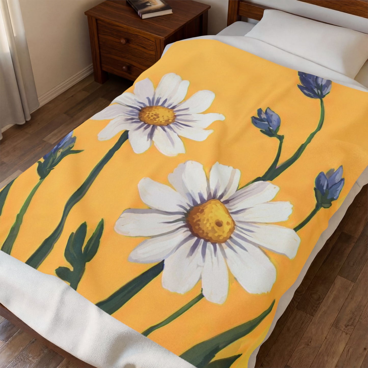 Spring Daisies Velveteen Plush Blanket