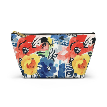 Abstract Flora Accessory Pouch with T-bottom
