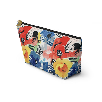 Abstract Flora Accessory Pouch with T-bottom
