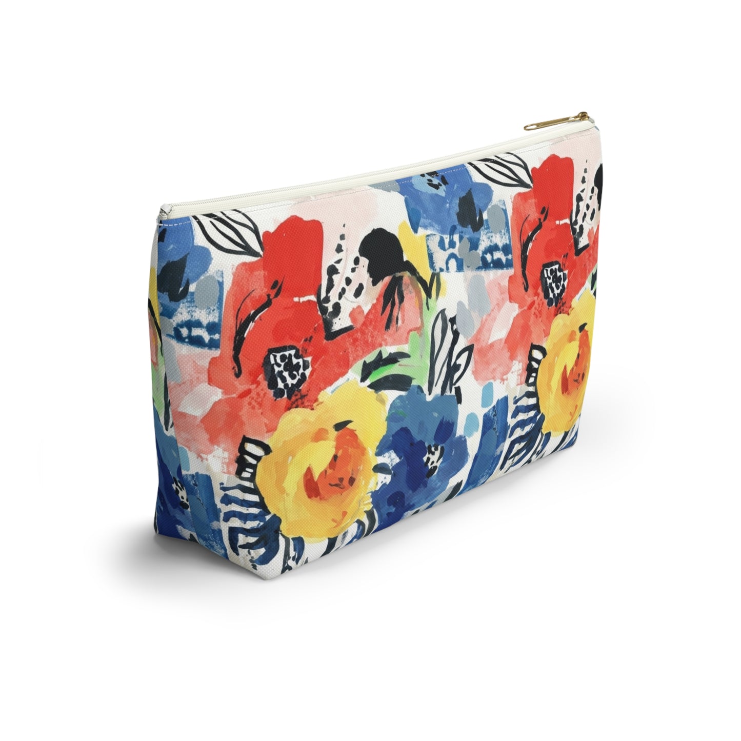 Abstract Flora Accessory Pouch with T-bottom