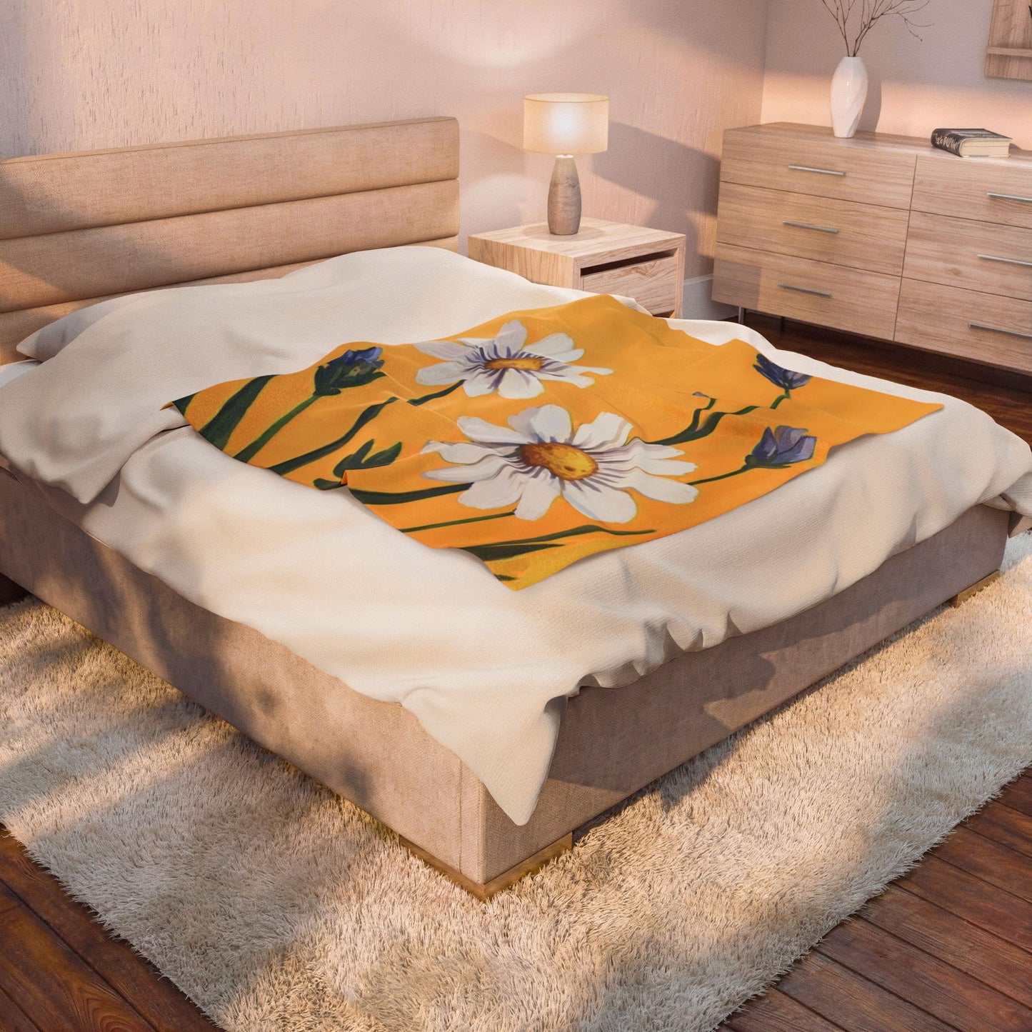 Spring Daisies Velveteen Plush Blanket