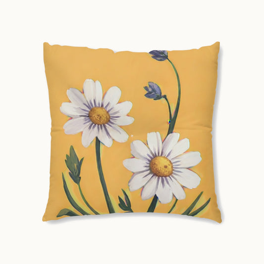 Spring Daisies Square Tufted Floor Pillow