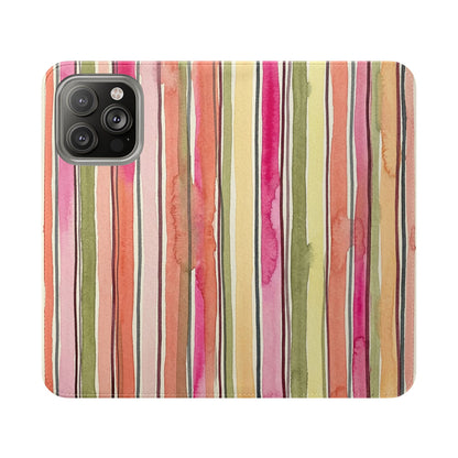 Summer Stripe Vegan Leather Flip Case