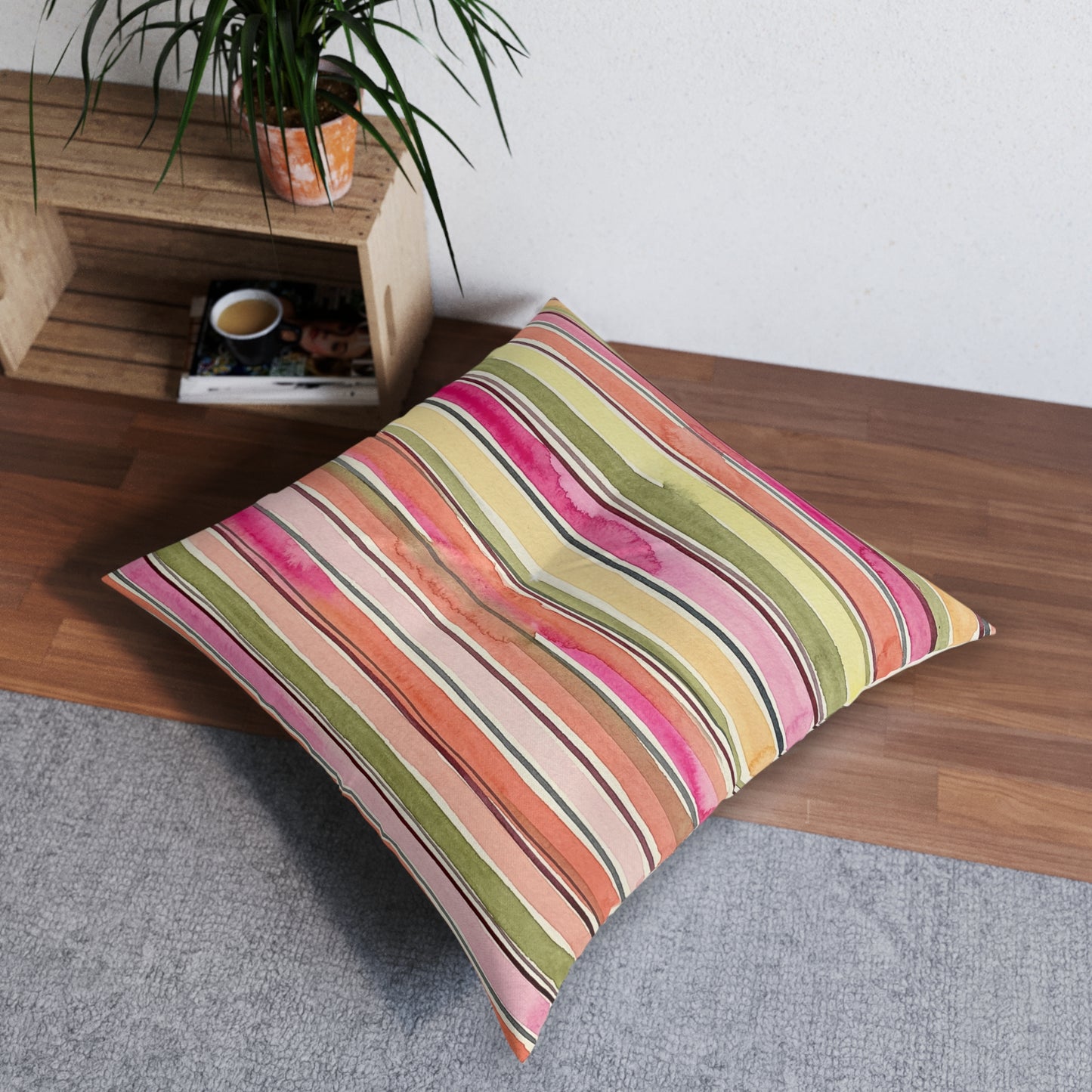 Summer Stripe Square Tufted Floor Pillow