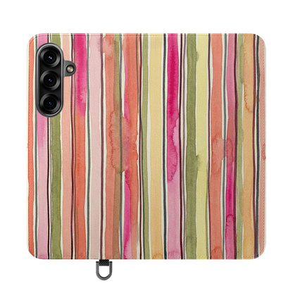 Summer Stripe Vegan Leather Flip Case
