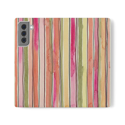 Summer Stripe Vegan Leather Flip Case