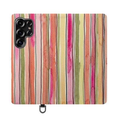 Summer Stripe Vegan Leather Flip Case