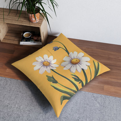 Spring Daisies Square Tufted Floor Pillow