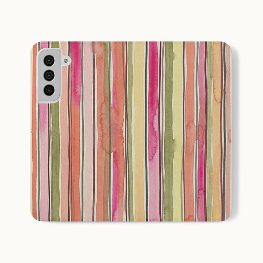 Summer Stripe Vegan Leather Flip Case