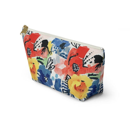 Abstract Flora Accessory Pouch with T-bottom