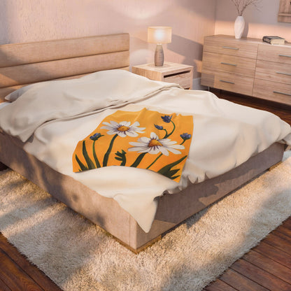 Spring Daisies Velveteen Plush Blanket