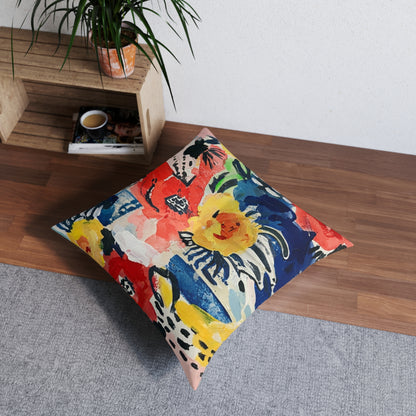 Abstract Flora Square Tufted Floor Pillow