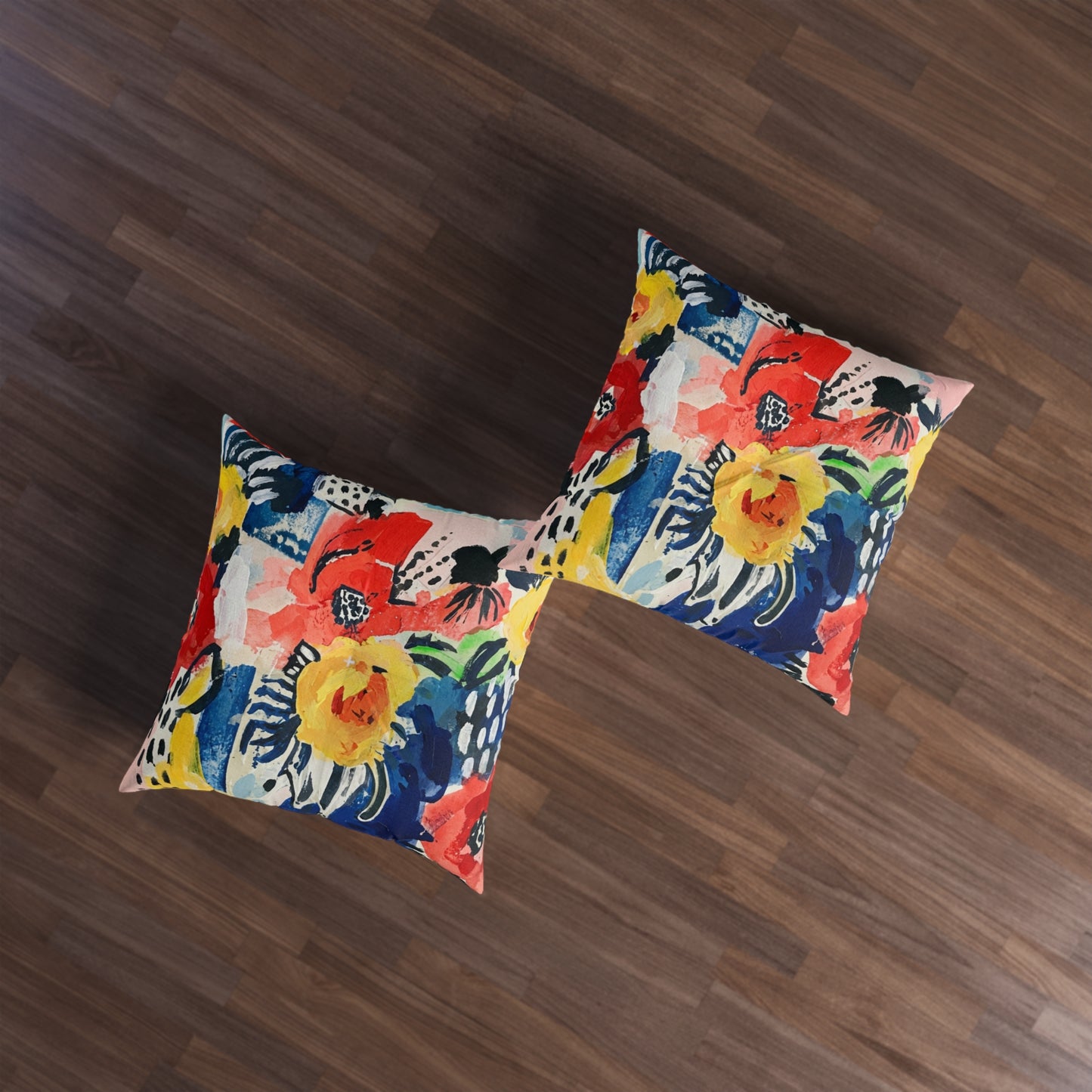 Abstract Flora Square Tufted Floor Pillow