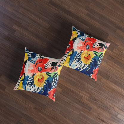 Abstract Flora Square Tufted Floor Pillow