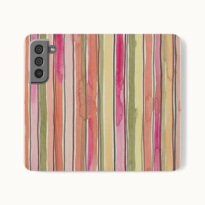 Summer Stripe Vegan Leather Flip Case