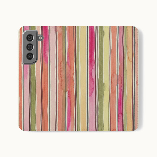 Summer Stripe Vegan Leather Flip Case