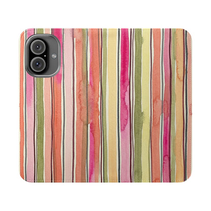 Summer Stripe Vegan Leather Flip Case