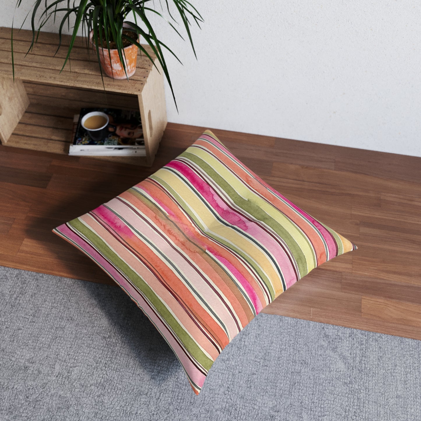 Summer Stripe Square Tufted Floor Pillow