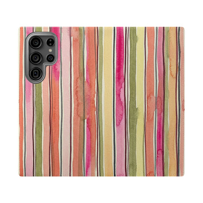 Summer Stripe Vegan Leather Flip Case