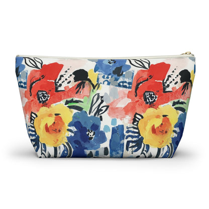 Abstract Flora Accessory Pouch with T-bottom