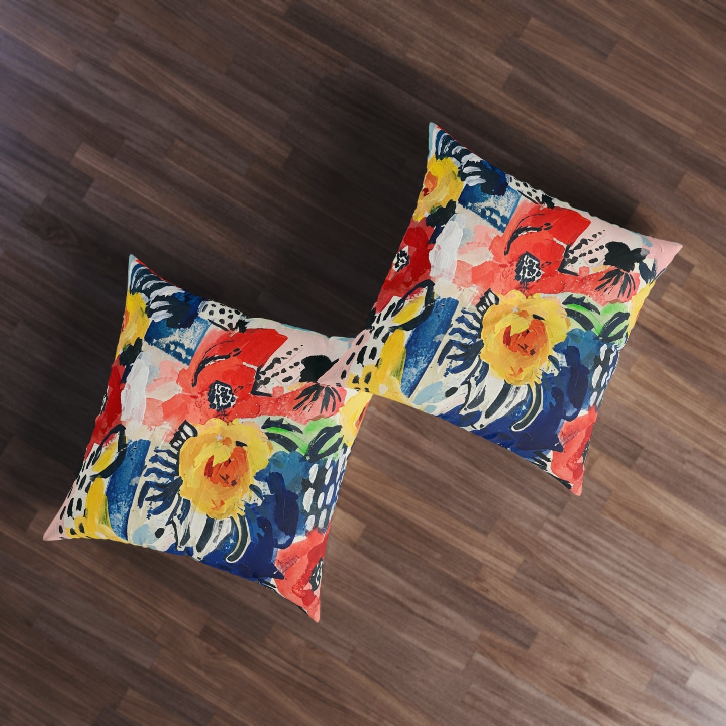Abstract Flora Square Tufted Floor Pillow